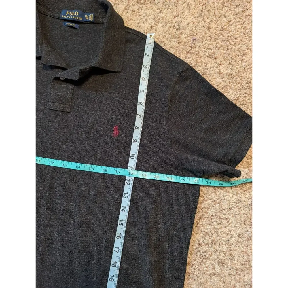 Polo Ralph Lauren Custom Fit Polo Shirt Men XL Dark Gray Heather Cotton Mesh